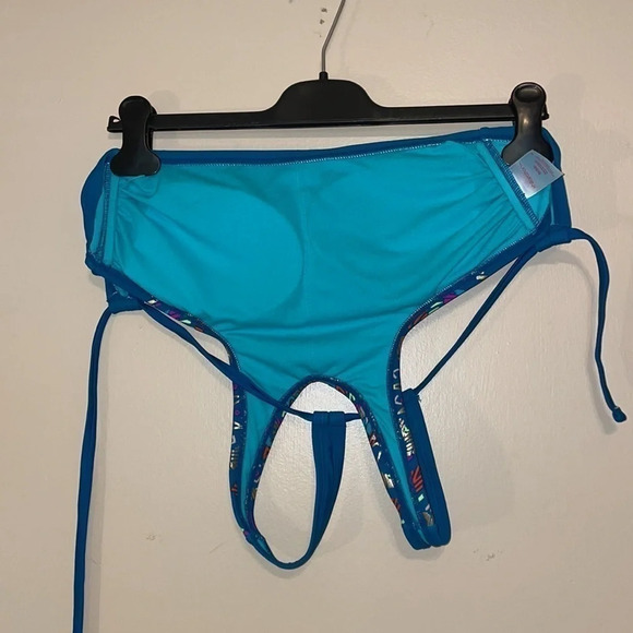 Xhilaration women’s bikini top D DD swim teal gold Moroccan high neck tie back - Picture 4 of 6